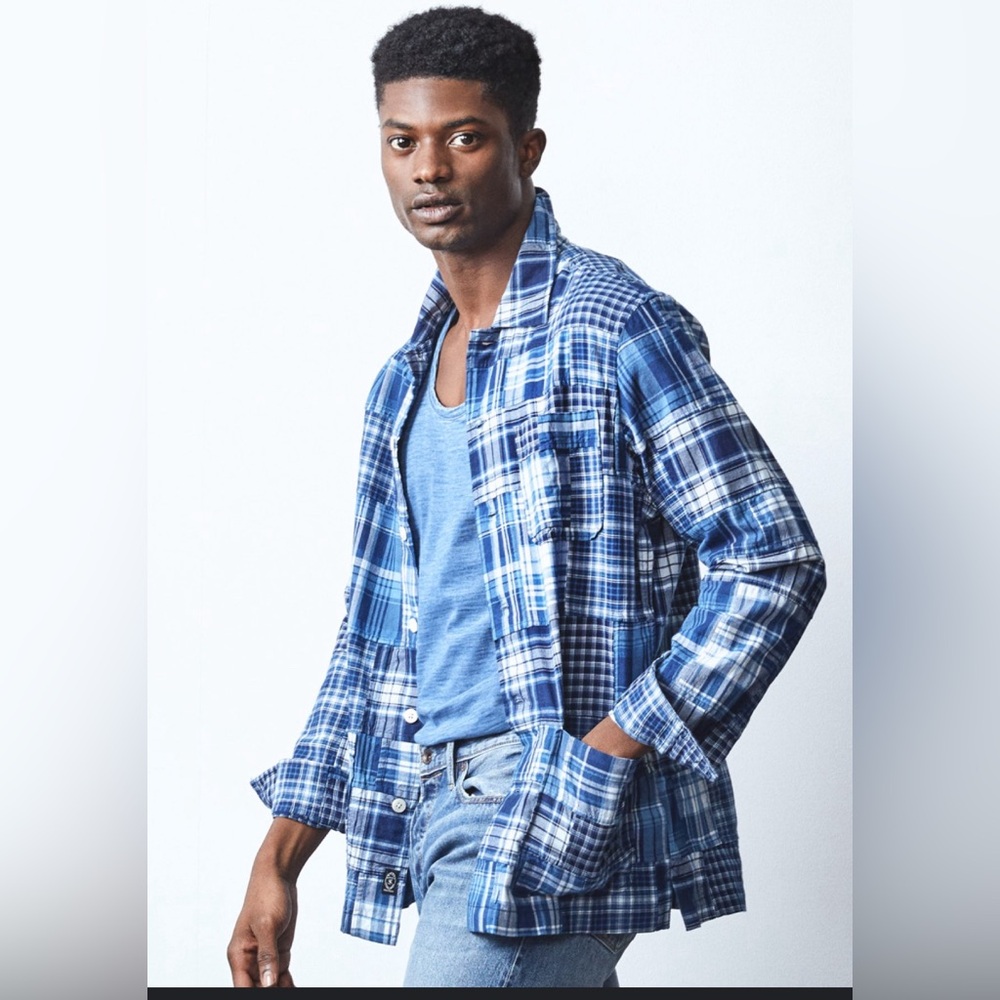 TODD SNYDER INDIGO PATCHWORK CHORE SHIRT Sz M